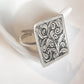 Adjustable silver 925 ring with antique tribal Chitai flower craftsmanship.