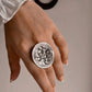 Sterling silver 925 ring with detailed handcrafted Chitai flower design, adjustable.