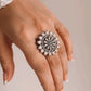 Vintage-inspired adjustable silver 925 ring with a green flower mandala design.