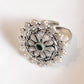 Antique green flower mandala ring in silver 925, adjustable for a perfect fit.