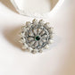 Elegant green flower mandala ring with antique detailing in sterling silver 925.