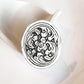 Elegant adjustable antique silver ring with tribal Chitai flower motif.