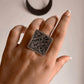 Antique handcrafted adjustable silver 925 ring featuring Chitai flower details.