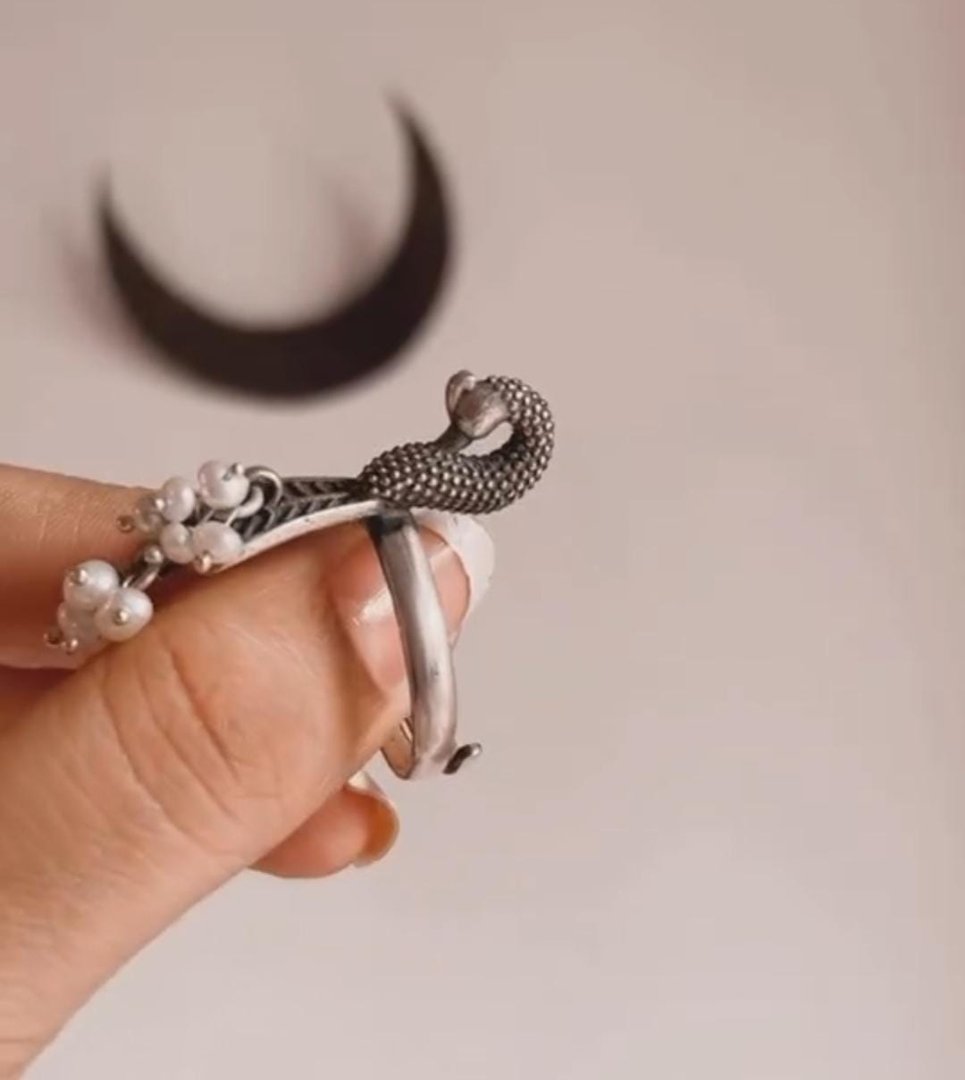 Antique Peacock Design Silver 925 Adjustable Ring with Pearls 