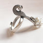 Silver 925 Antique Mor Peacock Ring with Fresh Water Pearl Accent