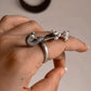 Statement Silver Ring with Peacock and Fresh Water Pearls in Antique Style