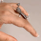Antique peacock design ring with freshwater pearls and adjustable sterling silver band.