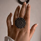 Handcrafted antique tribal Rawa Mandala ring in sterling silver 925.
