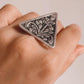 Vintage-style handcrafted silver 925 ring with tribal Chitai flower motif.