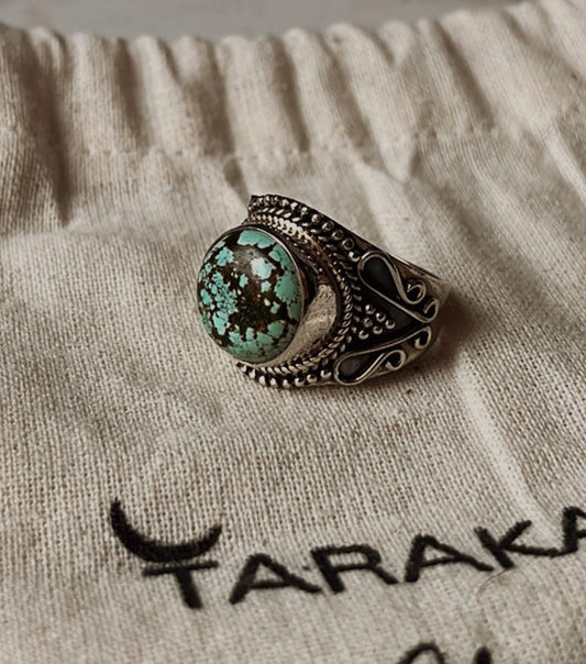 Tibet turquoise statement boho sterling silver ring