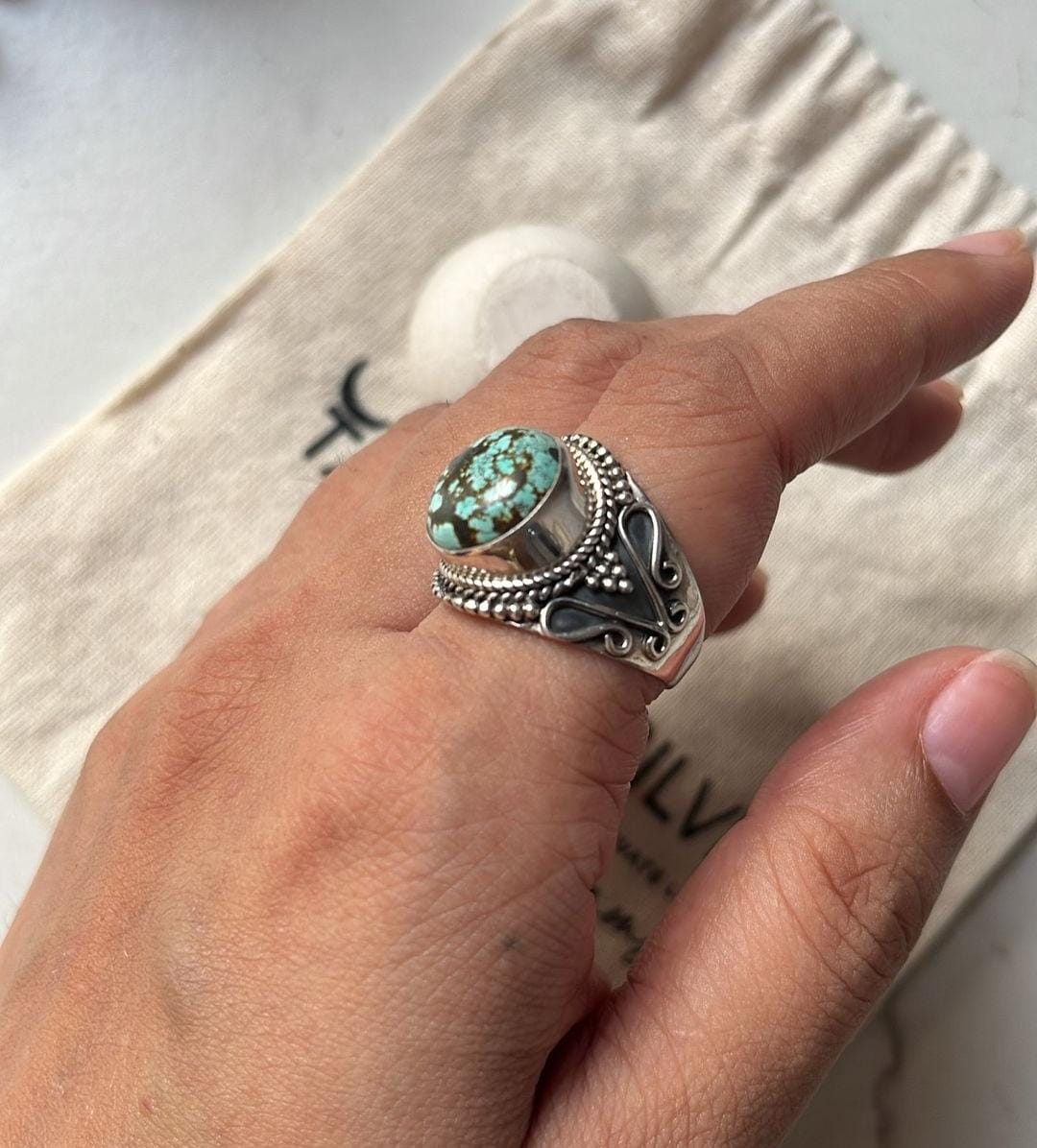 925 sterling silver Tibet turquoise boho statement ring
