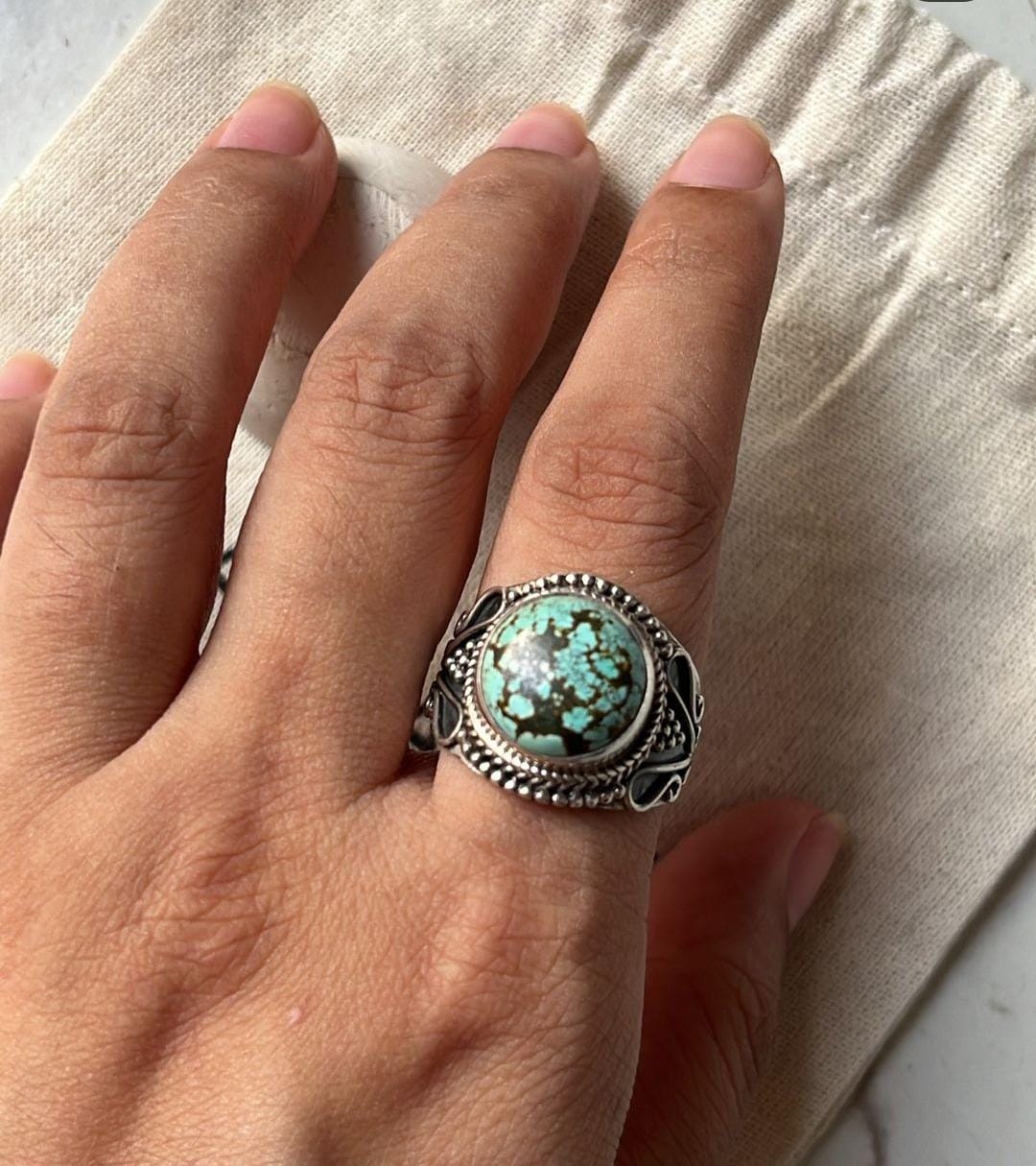Bold Tibet turquoise boho silver ring