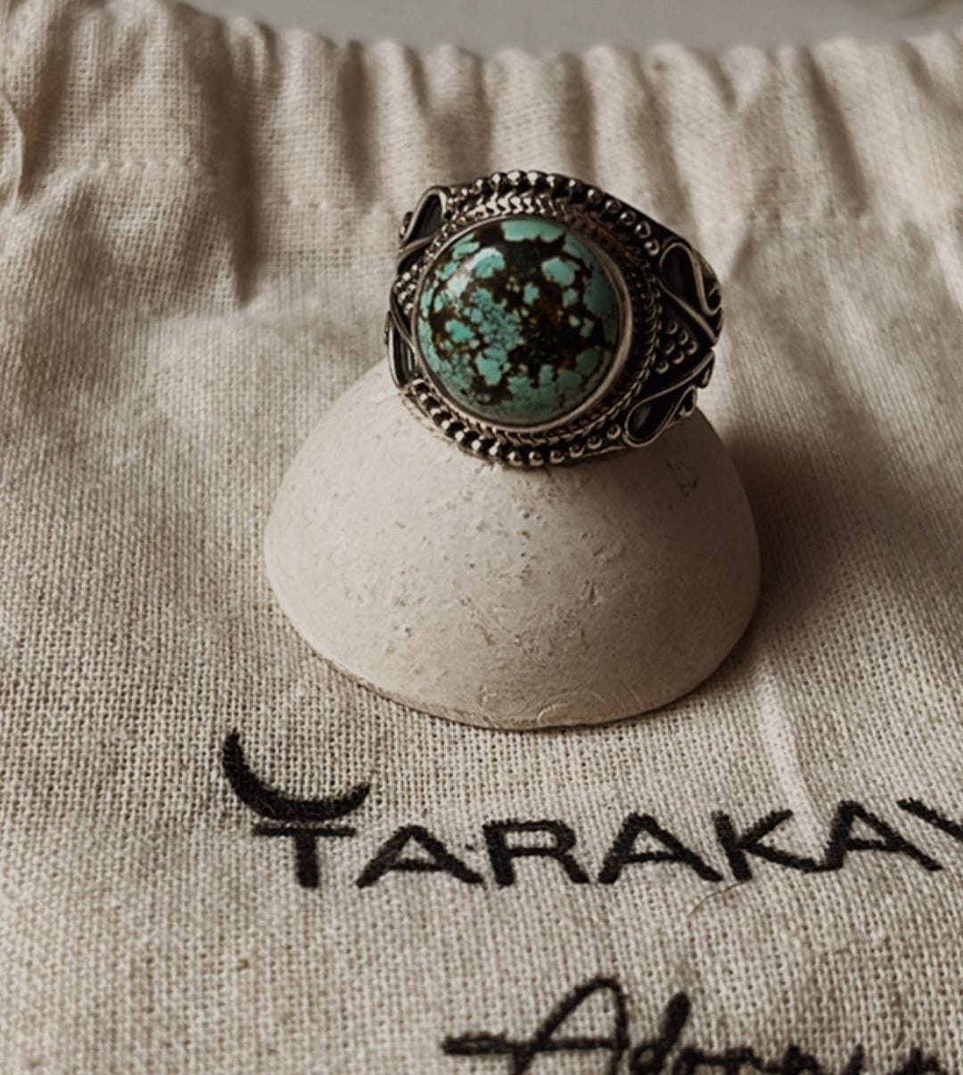 Charming Tibet turquoise statement ring in sterling silver