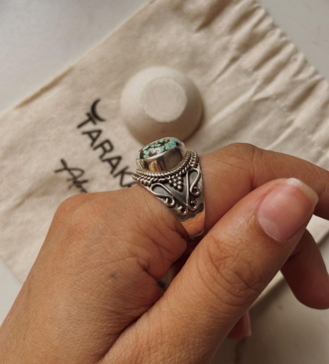 Boho-style Tibet turquoise silver ring