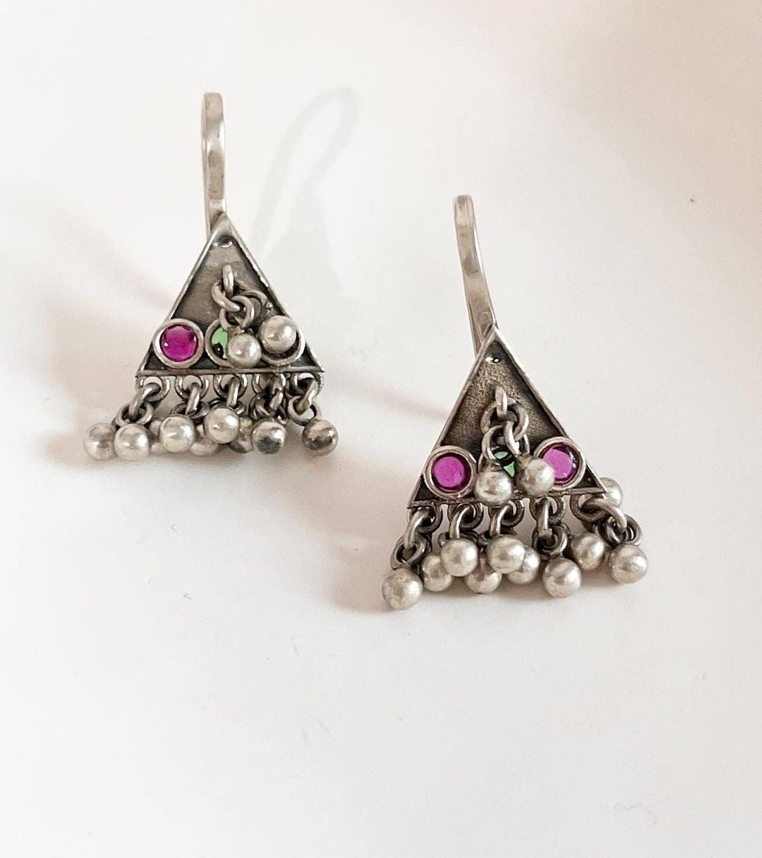 Handcrafted antique Teekona ghungroo bugadi ear cuffs in silver 925.