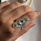Tribal Engraved Silver Ring with Peridot & Clear Quartz