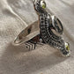 Tribal Engraved Peridot & Clear Quartz Silver Ring