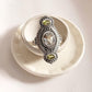 Unique Peridot and Clear Quartz Tribal Engraved Ring in Silver