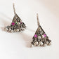 Vintage-inspired silver 925 earrings with ghungroo bugadi and Teekona detailing.