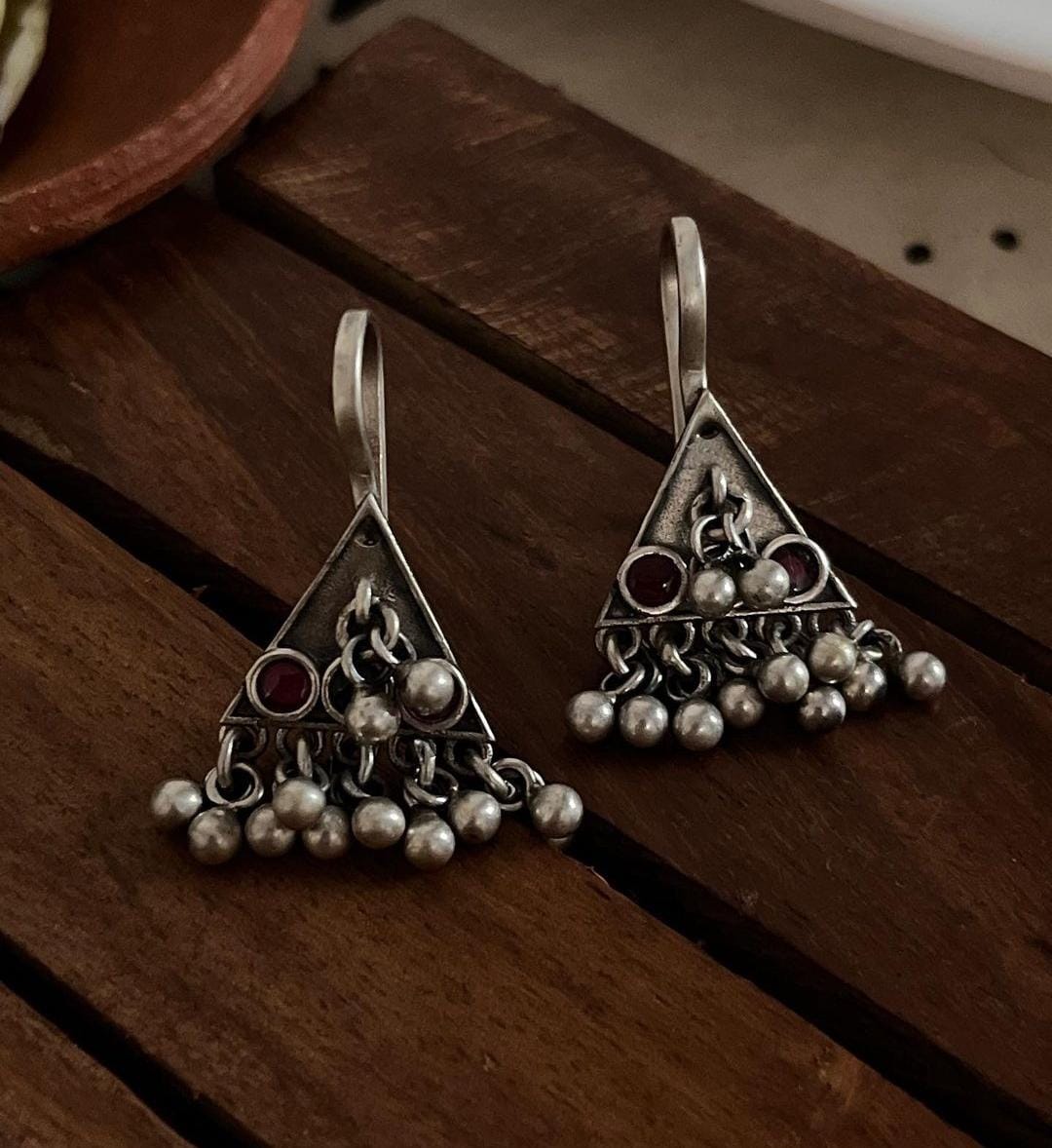 Antique-style silver 925 ear cuffs with Teekona and ghungroo design.