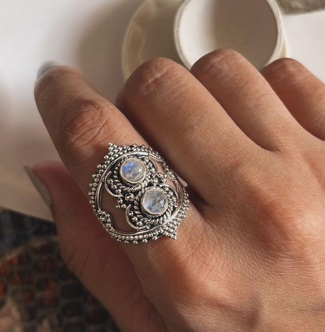 Moonstone Rawa Bohemian 925 Sterling Silver Ring
