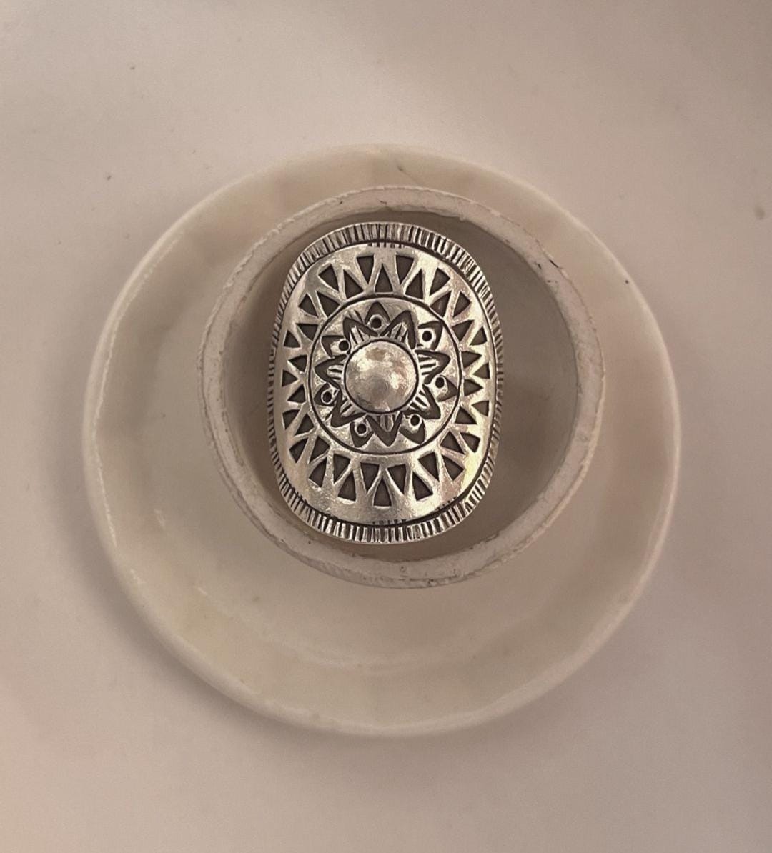 Elegant Sun Mandala boho statement ring in sterling silver
