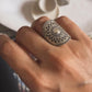 Sun Mandala silver ring with bohemian style and adjustable fit