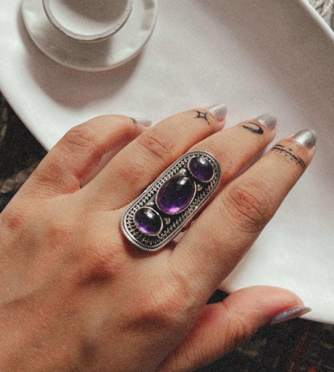 Amethyst Silver 925 Statement Ring 