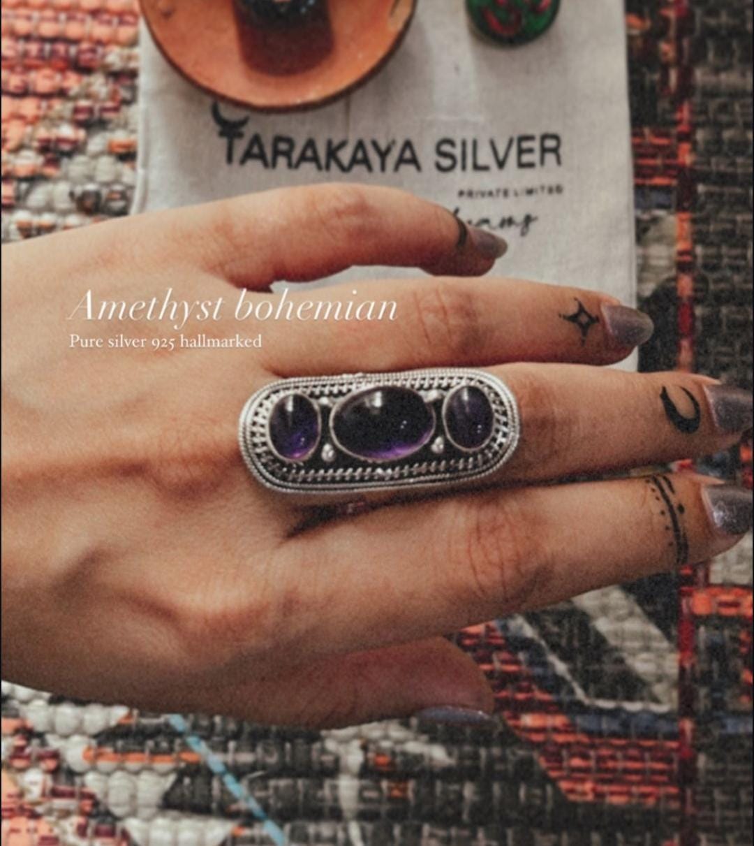 Amethyst Silver 925 Handcrafted Boho Statement Ring