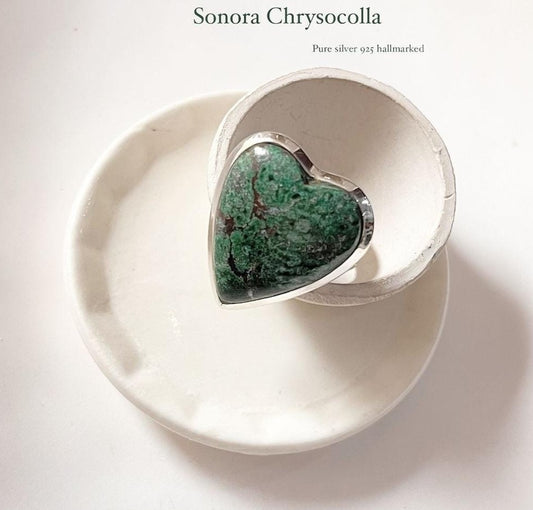 Sonora Chrysocolla heart-shaped silver 925 ring