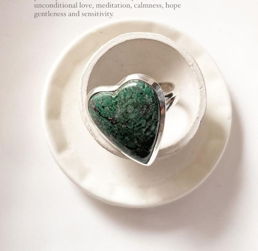 Bold Sonora Chrysocolla heart ring in sterling silver