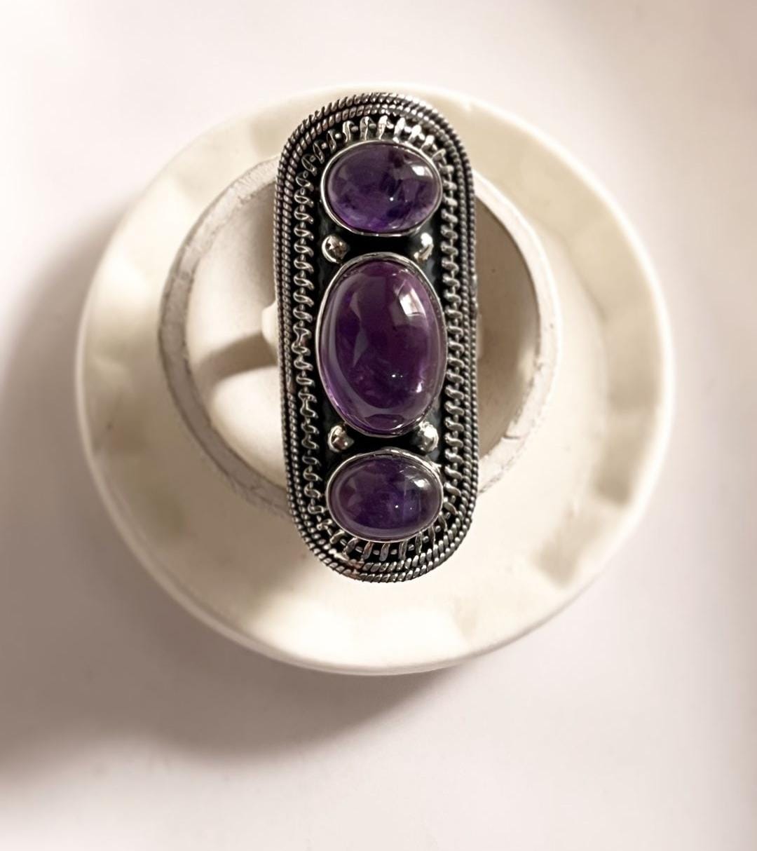 Handmade Amethyst Boho Statement Ring in Silver 925 Boho 