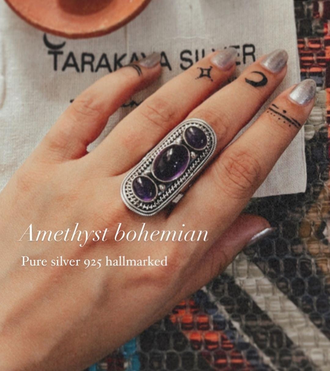Amethyst Boho Handcrafted Statement Silver 925 Ring