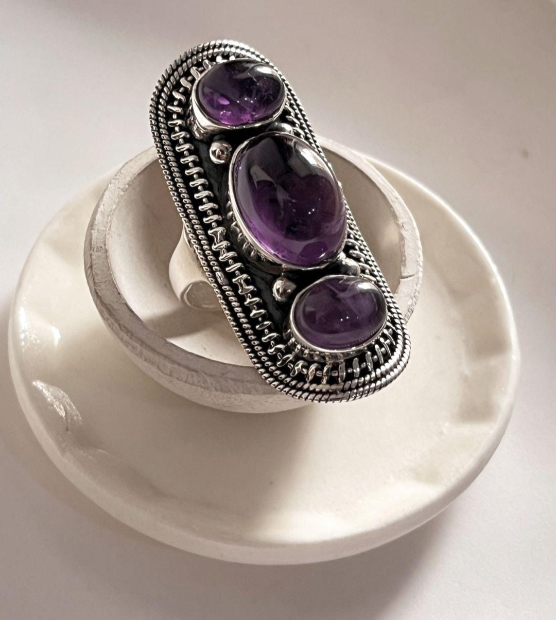 Bold Amethyst Boho Silver 925 Statement Ring 