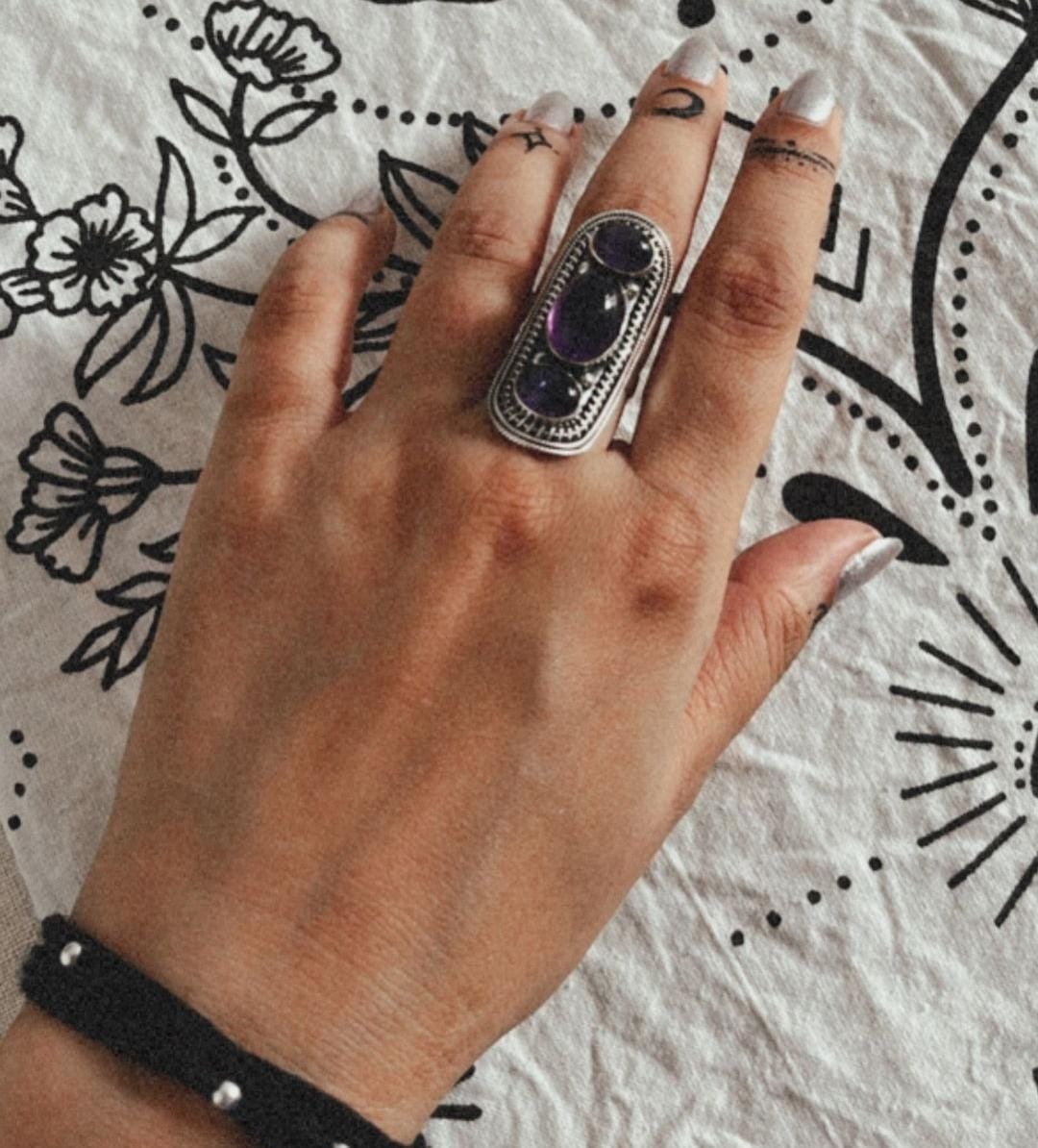 Handcrafted Silver 925 Boho Ring with Amethyst