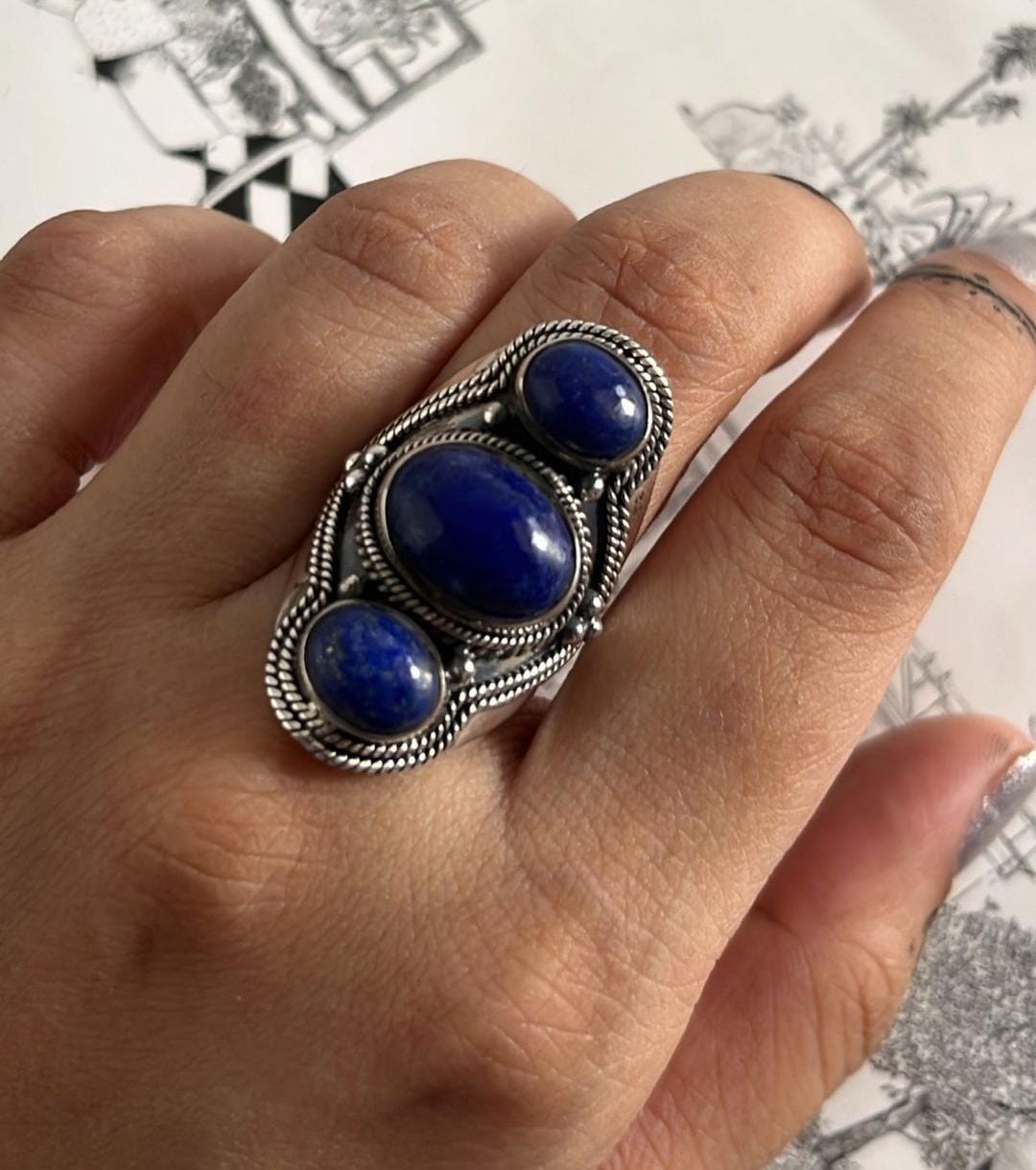 Boho-Inspired Lapis Lazuli Statement Silver Ring