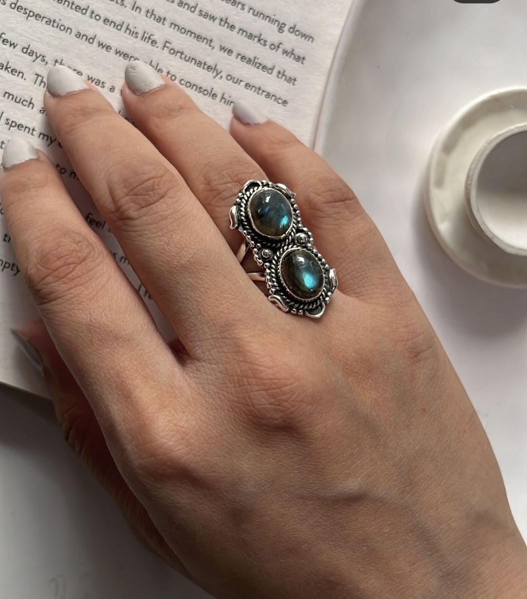 Boho Style Labradorite Silver Ring for Bold Look