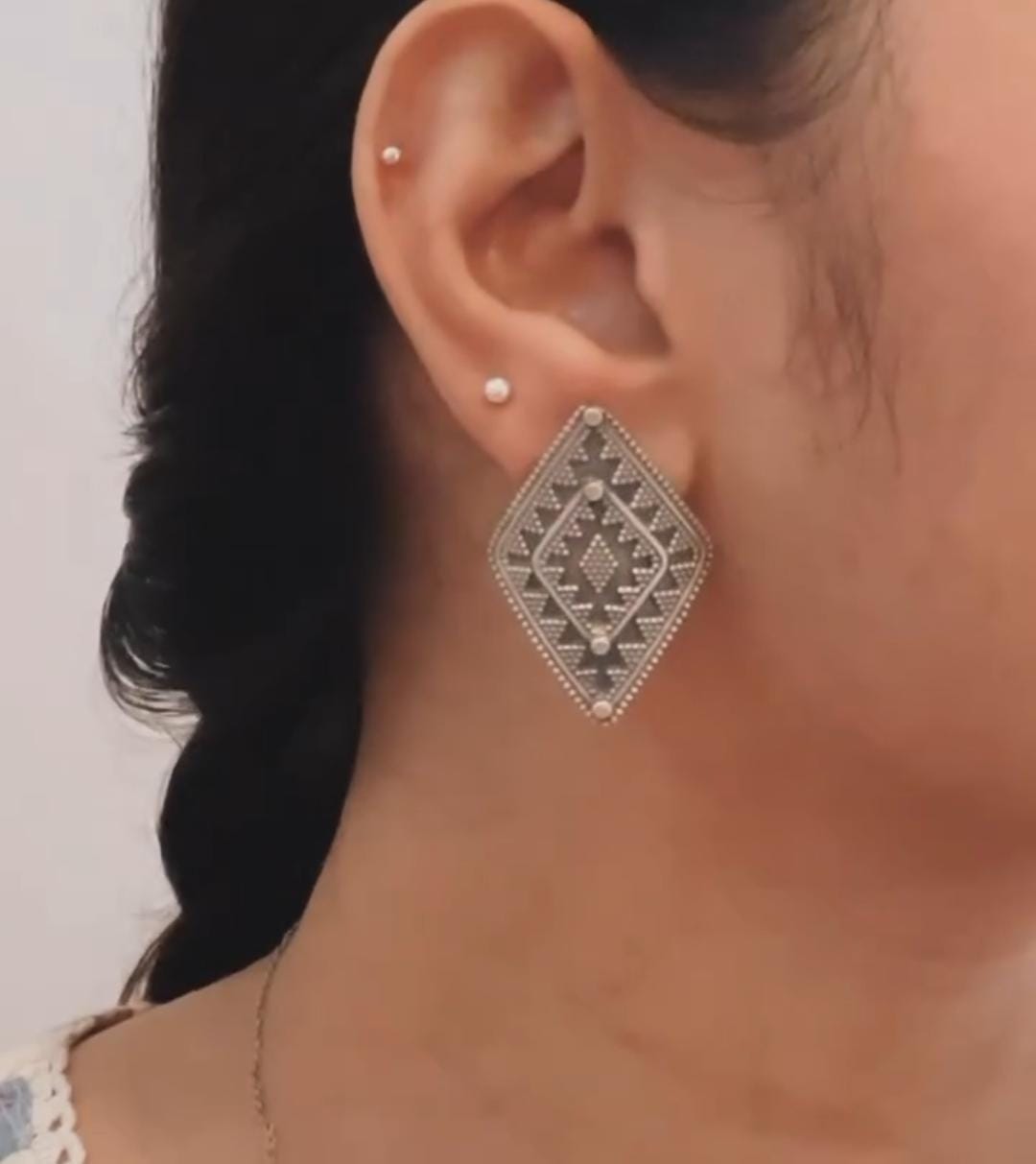Boho-style tribal Rawa silver earrings