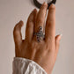 Antique filigree style silver 925 adjustable ring with peacock design.