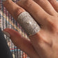 Vintage-inspired adjustable silver 925 ring featuring a tribal mandala design.