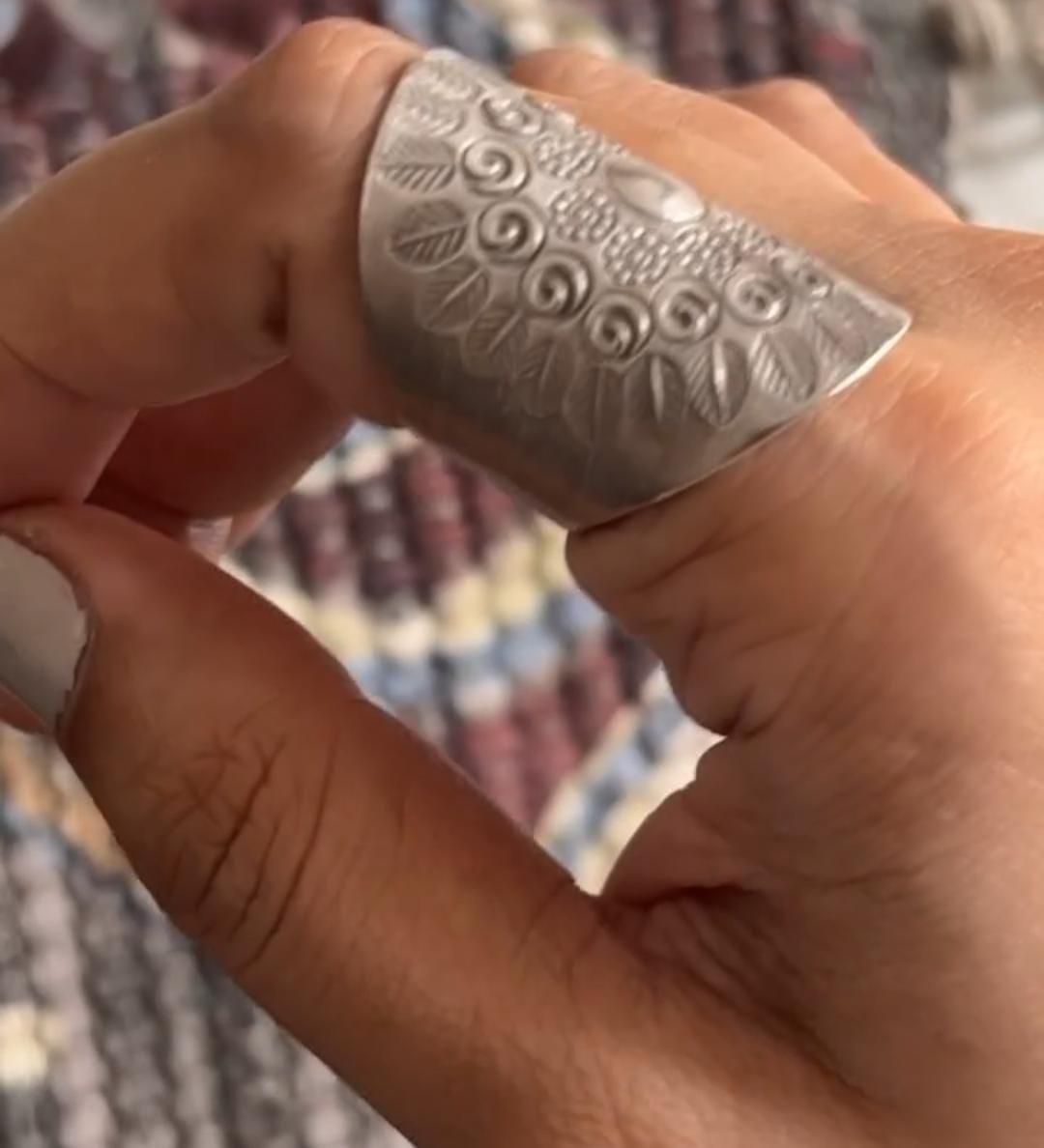 Antique tribal mandala ring in handcrafted sterling silver 925.