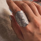 Bohemian tribal mandala statement ring in handmade silver