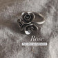 Bohemian style handmade statement silver ring with rose bouquet