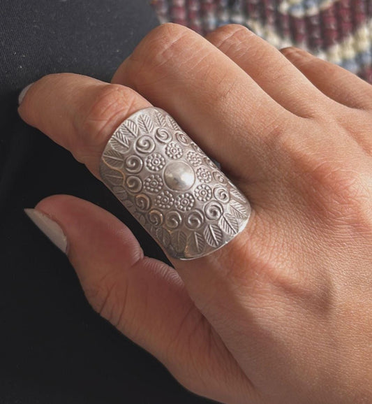 Sterling silver 925 handcrafted ring with an antique mandala tribal accent.