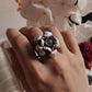 Handcrafted Rose Boho Statement Ring in Silver 925