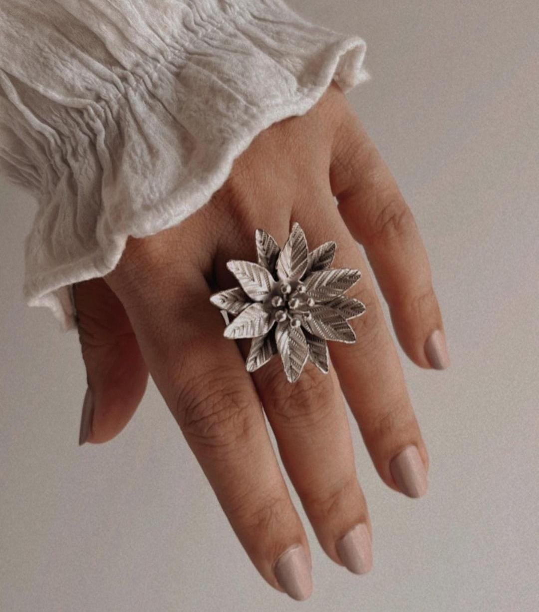 Sterling Silver 925 Phool Bohemian Adjustable Ring