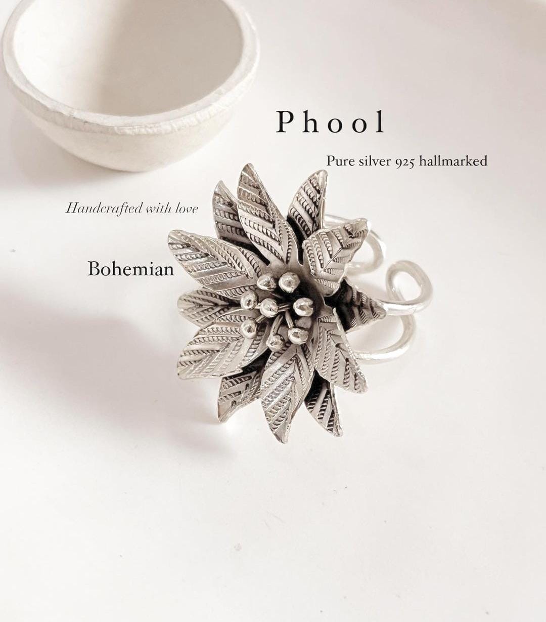 Phool Bohemian Handmade Statement Silver 925 Adjustable Ring