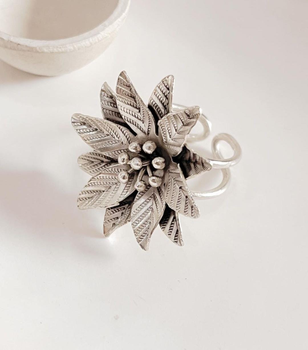 Unique Phool Bohemian Handmade Adjustable Silver Ring