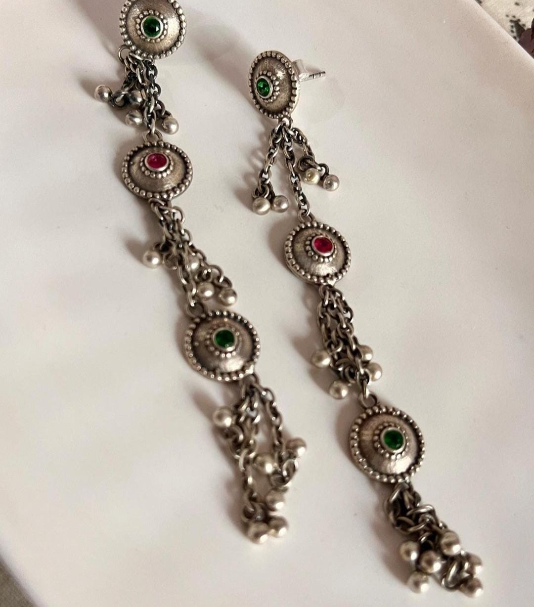 Handmade Jhumar Meenakari Silver 925 Boho Earrings 