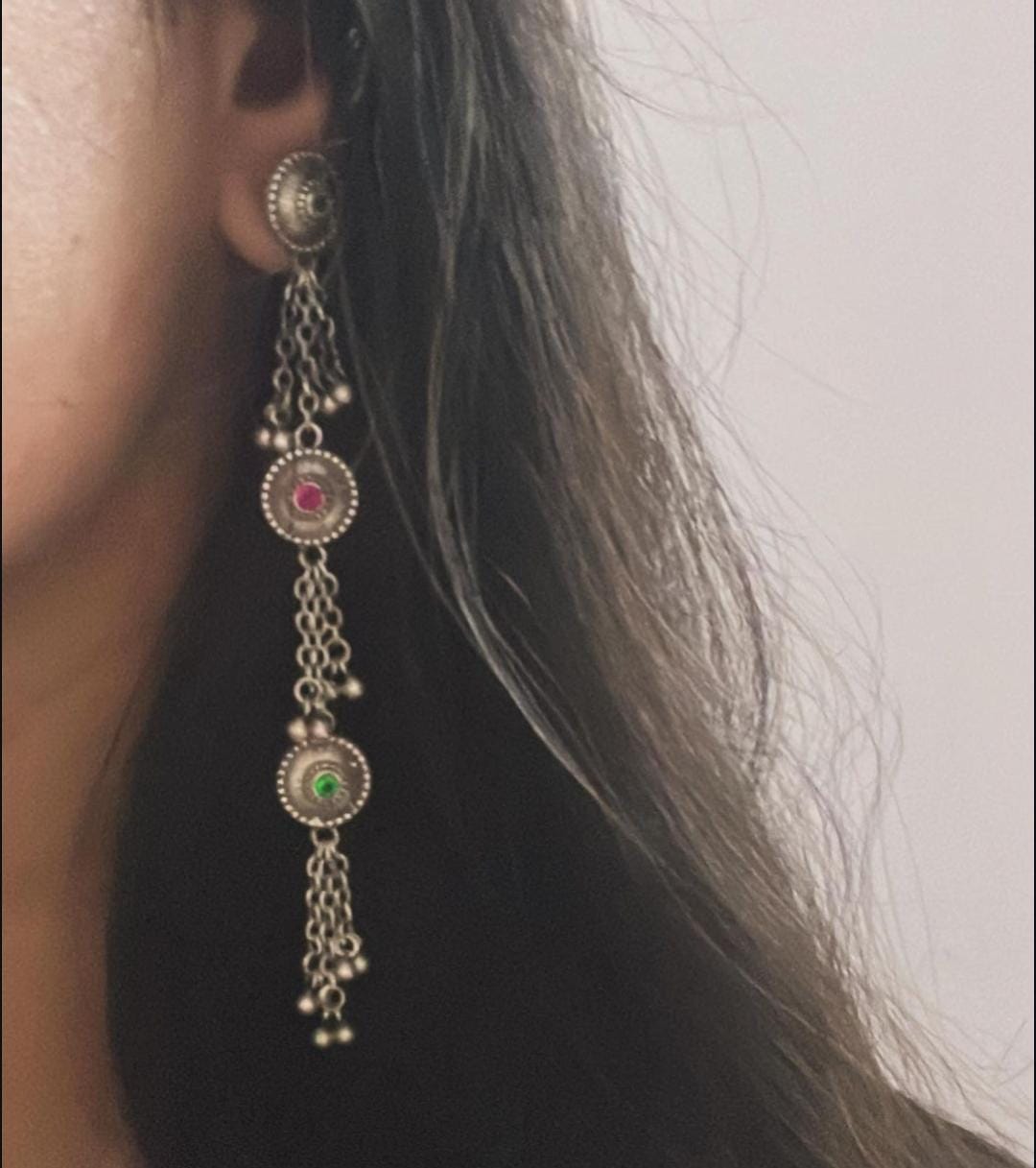 Antique Meenakari Jhumar Boho Statement Earrings in Silver 925